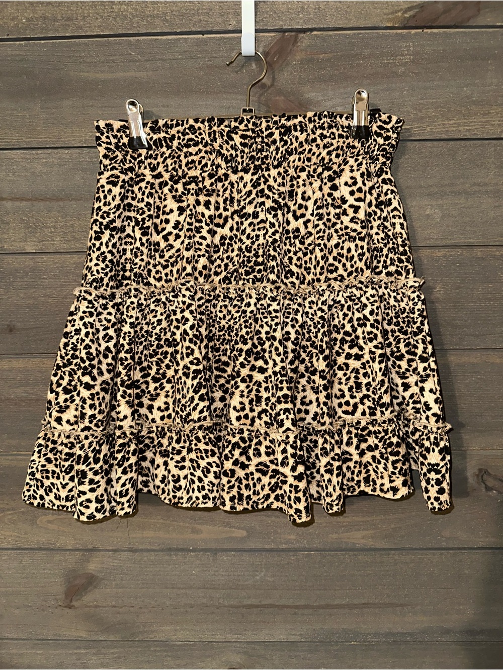 Animal Print Tiered Mini Skirt - Beige/Black